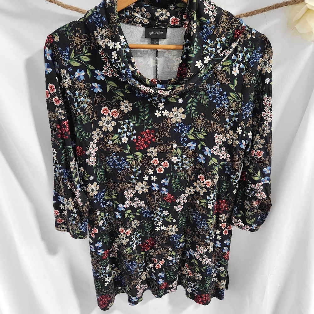J.Jill Floral Cowl Neck Jersey Tunic Sz. M